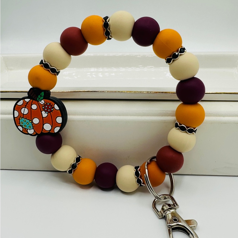 Fall Pumpkin Decorative Key Chain Wristlet, Key Accessory, Hands Free